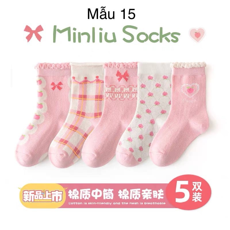 SH2511PK01 - Set 5 đôi tất Minliu Kidsocks dành cho trẻ em, chất liệu cotton+polyester+spandex, NSX Man Luu Textile Company Limited