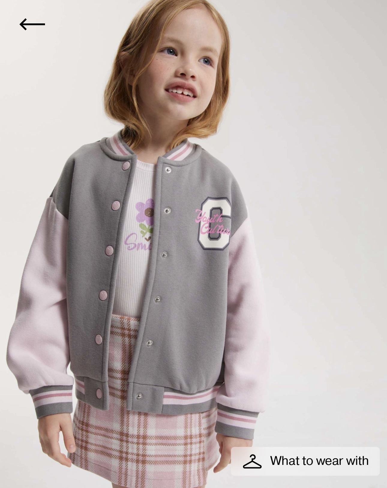 Áo khoác bomber nỉ bông GGJJ dư xịn 2 màu be/ghi bé gái size 2-8y