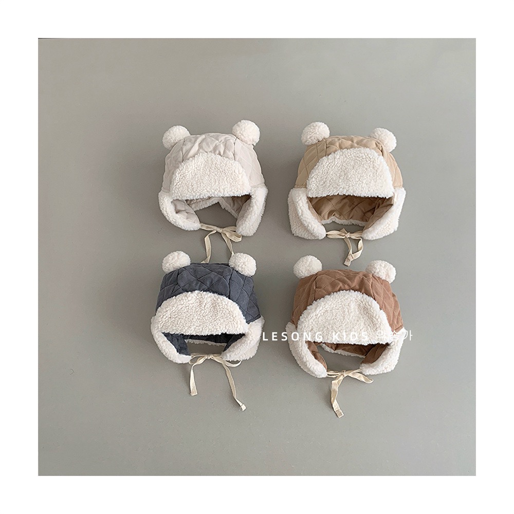 Mũ phi công chần bông tai gấu nhiều màu cho bé size 6m-2y