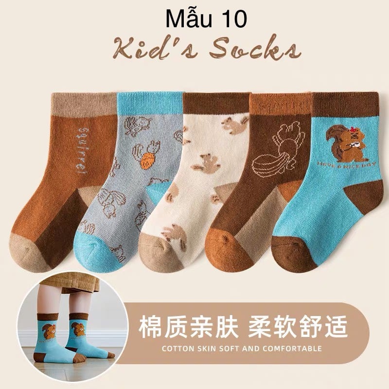 Set 5 tất Minliu Kids Socks nhiều hình Bé Trai size S - XL ( 2 - 12y )