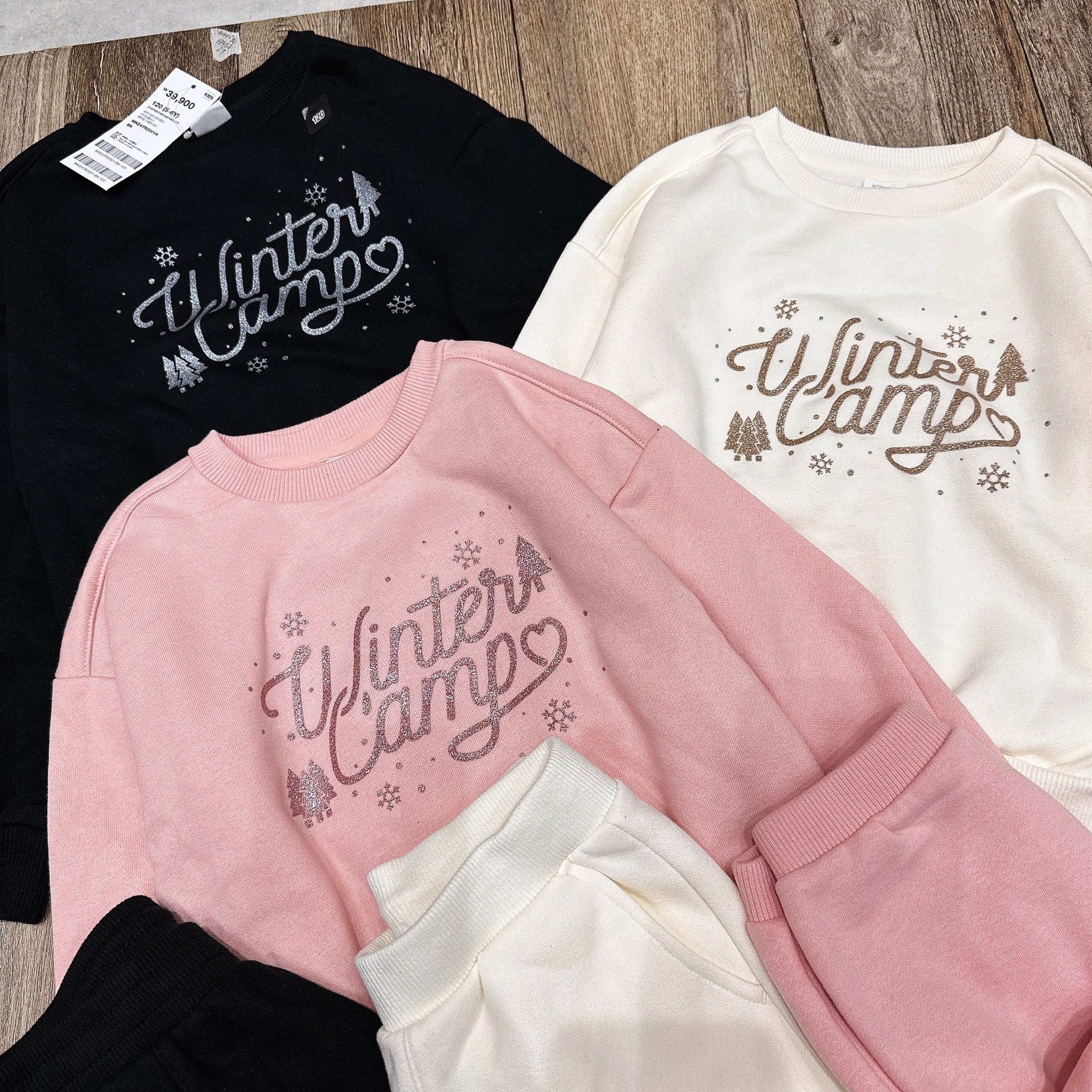 Bộ nỉ bông Topten 3 màu hồng / kem / đen Winter Camp size 110 - 160