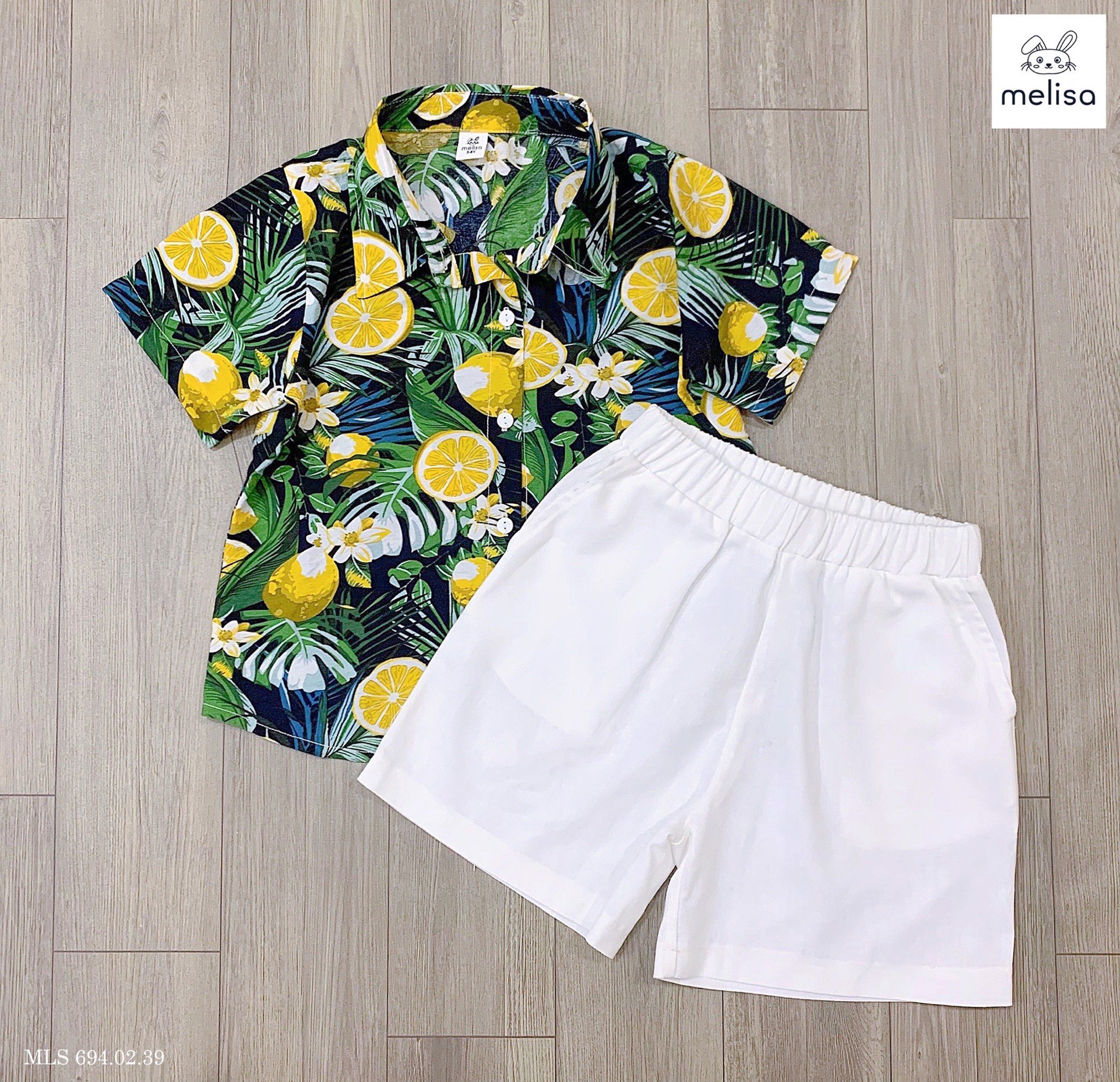 Set bộ Melisa đũi áo sơ mi hình quả chanh hoa lá size 2 - 11y
