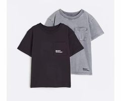 Áo cotton Hm túi ngực 2 màu đen/ ghi Enjoy cho bé trai size 2-10y