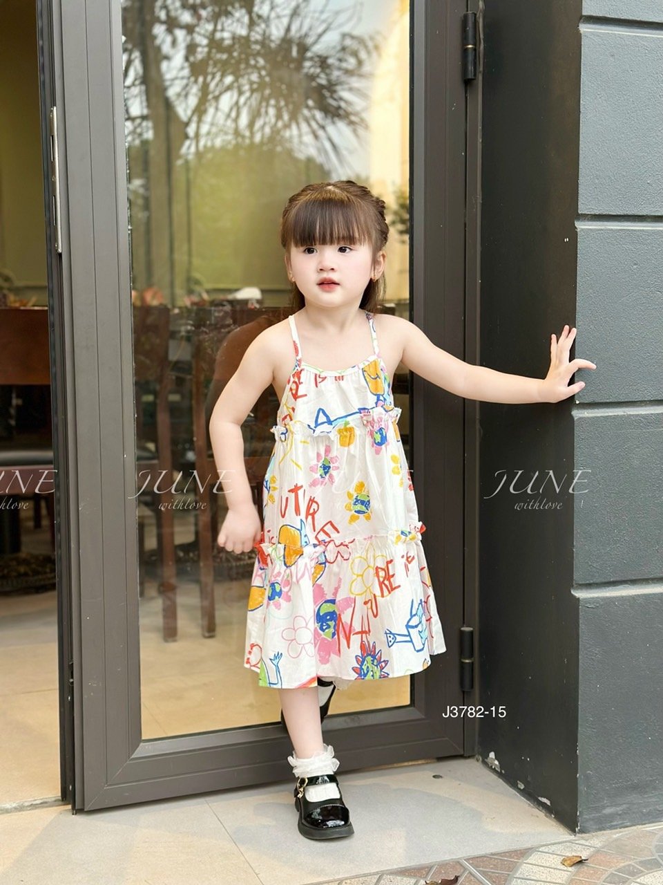 V00052 - Váy June with love vải thô mát 2 dây kèm kẹp tóc nhiều màu BG size 1-10y