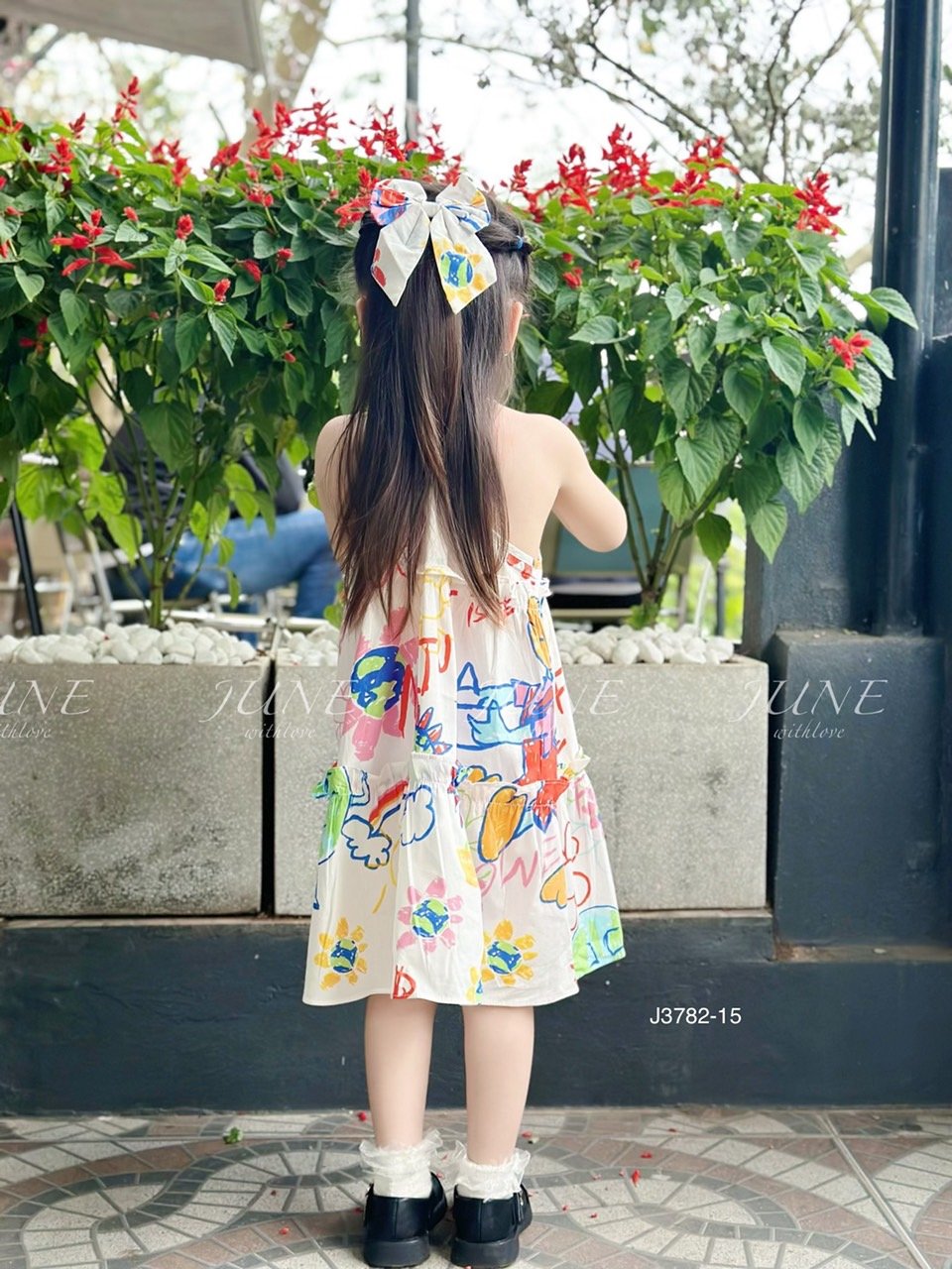 V00052 - Váy June with love vải thô mát 2 dây kèm kẹp tóc nhiều màu BG size 1-10y