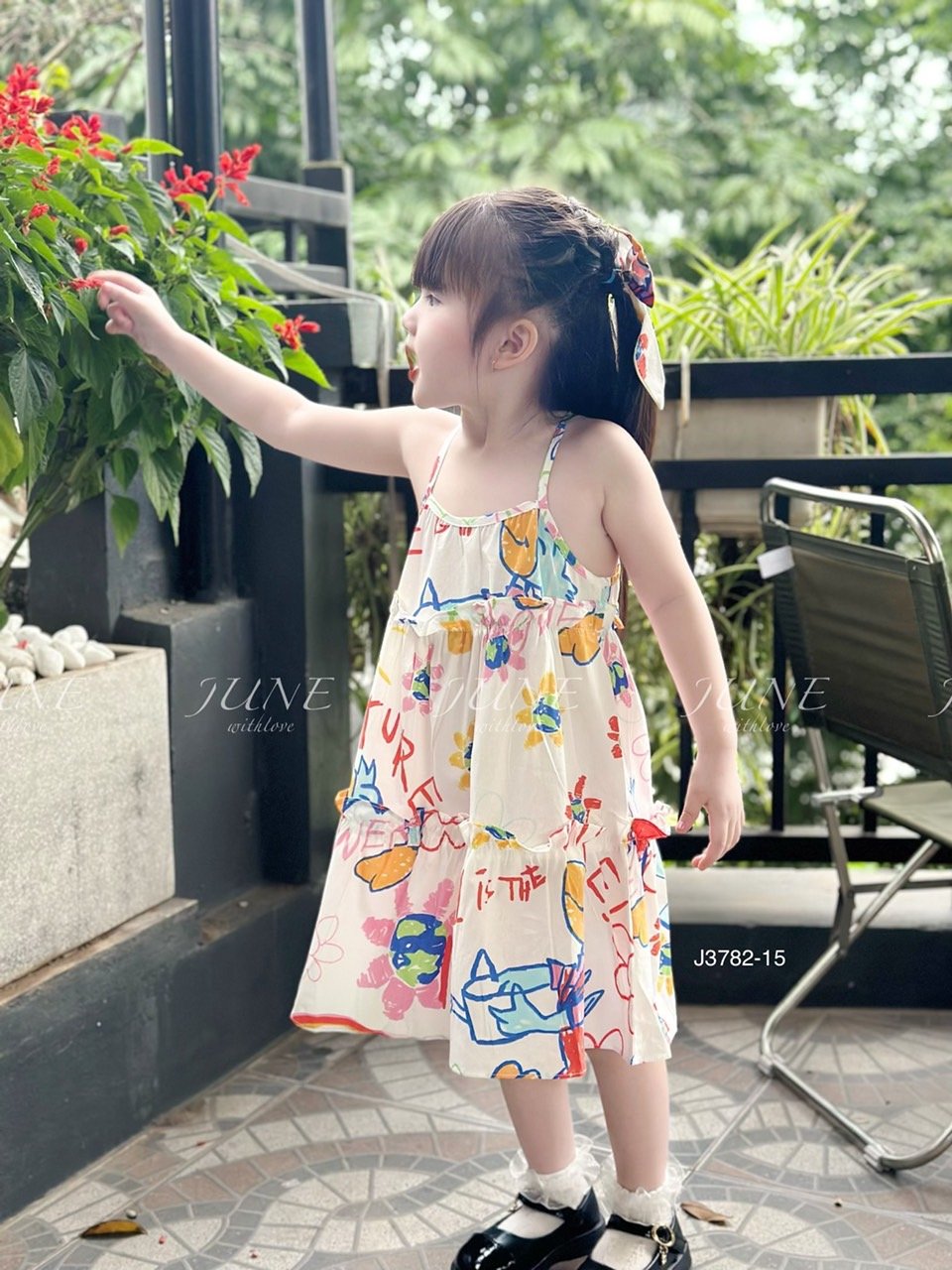 V00052 - Váy June with love vải thô mát 2 dây kèm kẹp tóc nhiều màu BG size 1-10y
