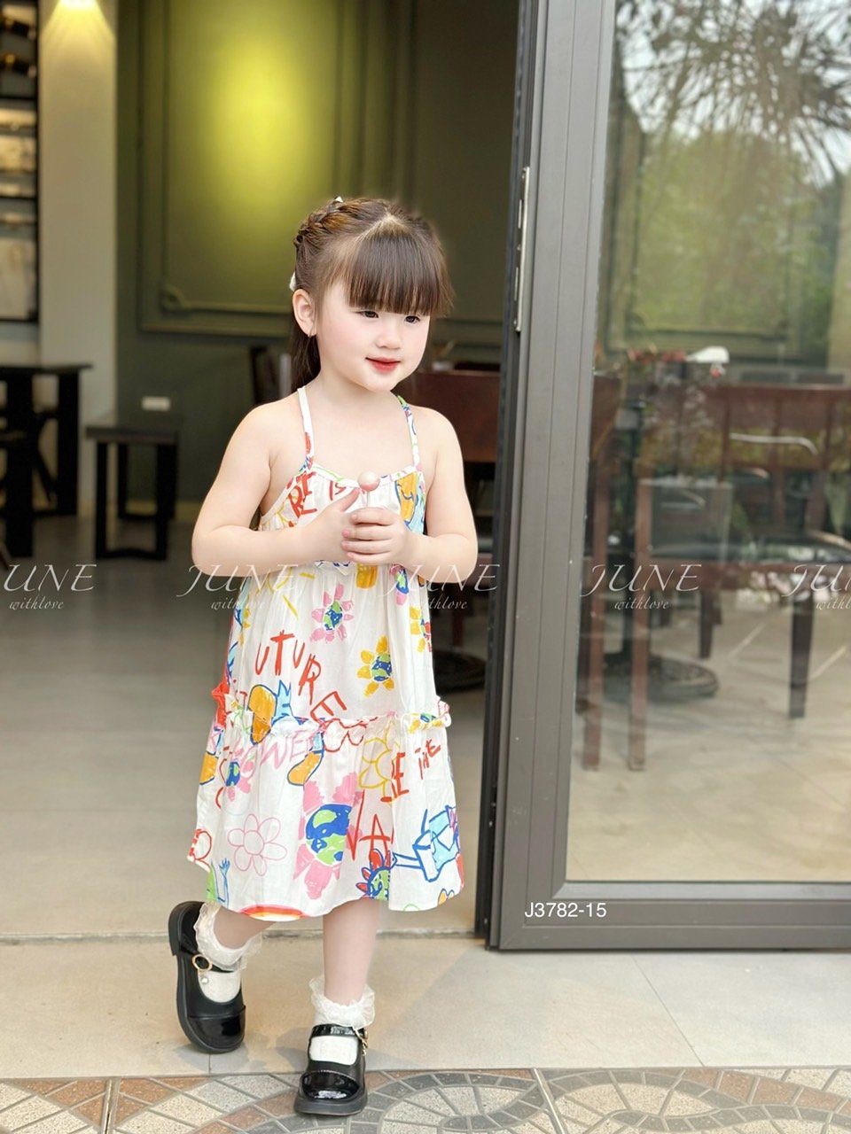 V00052 - Váy June with love vải thô mát 2 dây kèm kẹp tóc nhiều màu BG size 1-10y