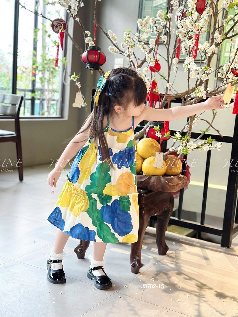 V00052 - Váy June with love vải thô mát 2 dây kèm kẹp tóc nhiều màu BG size 1-10y