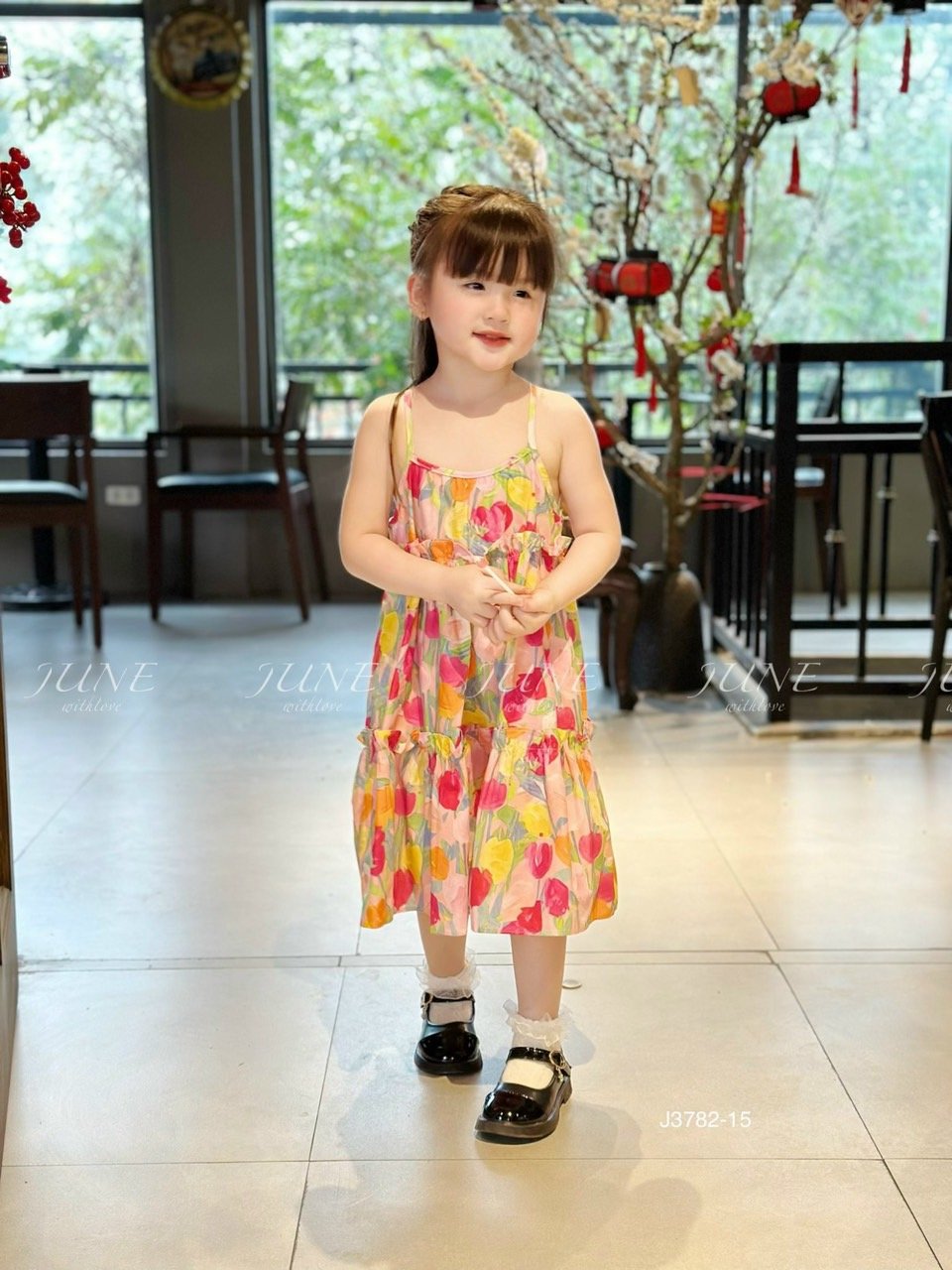 V00052 - Váy June with love vải thô mát 2 dây kèm kẹp tóc nhiều màu BG size 1-10y