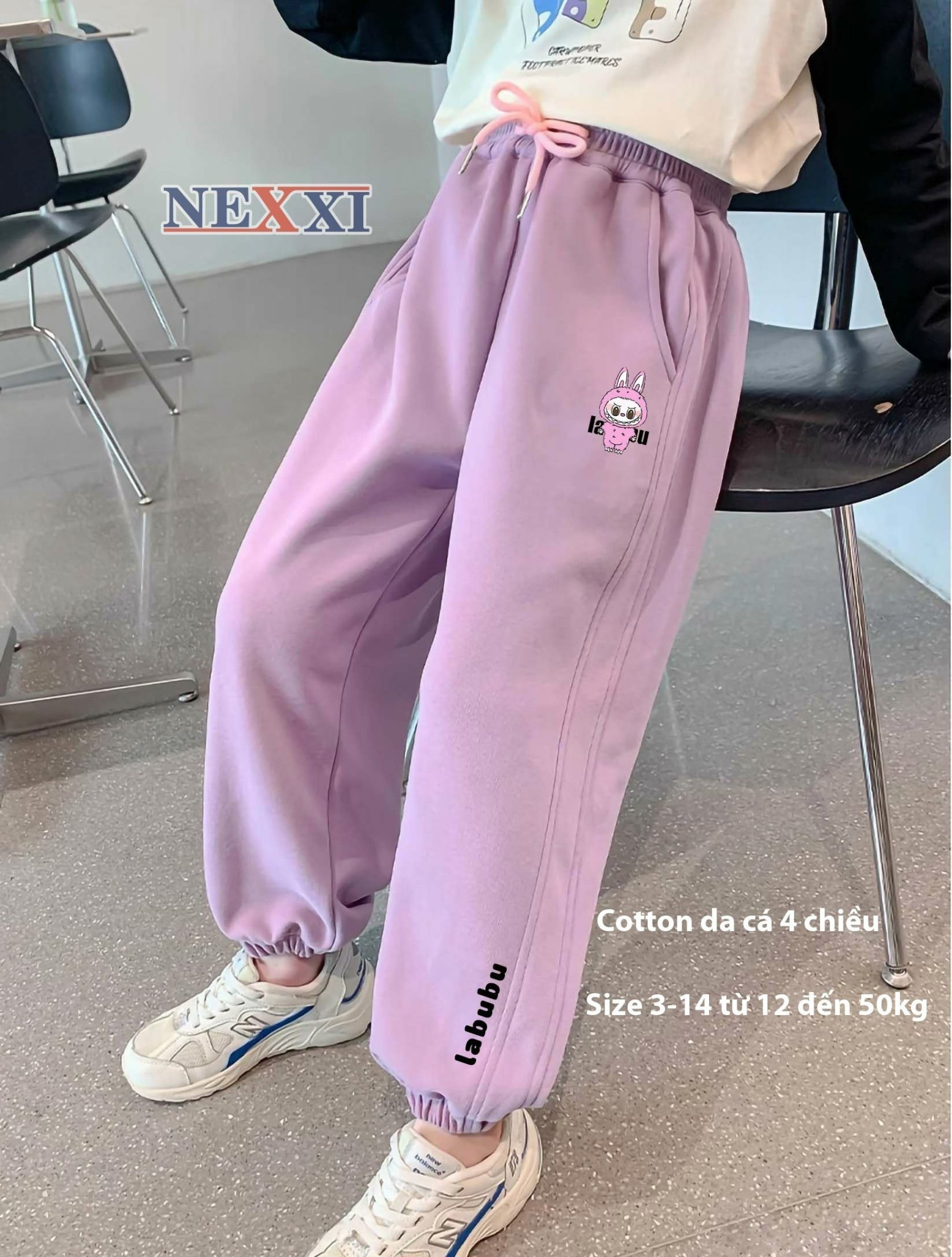Quần nỉ da cá nexxi Labubu 4 màu cho bé gái size 3-14y
