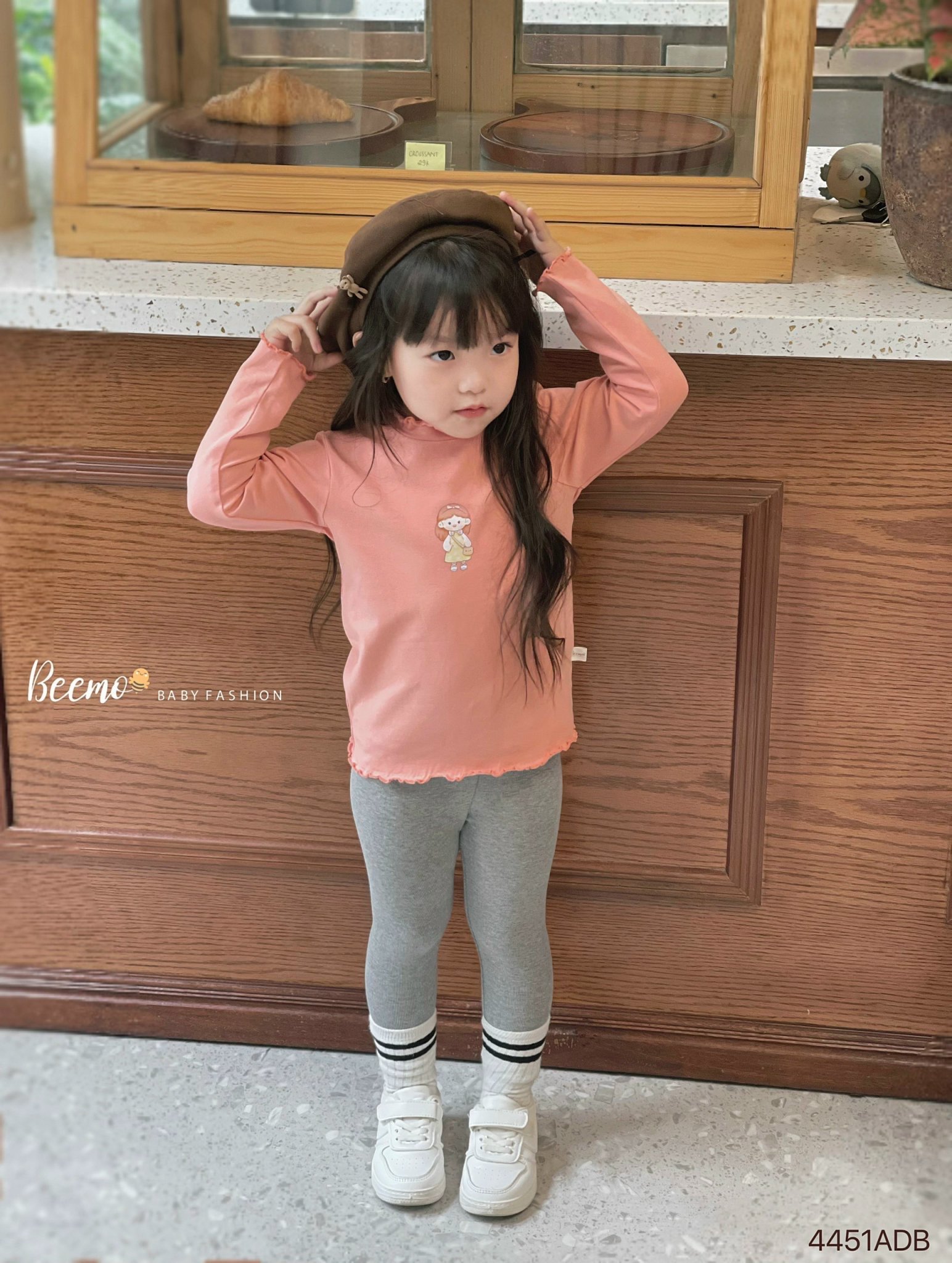 Áo cotton dài tay Beemo phối viền bèo in hình bé gái size 80-130