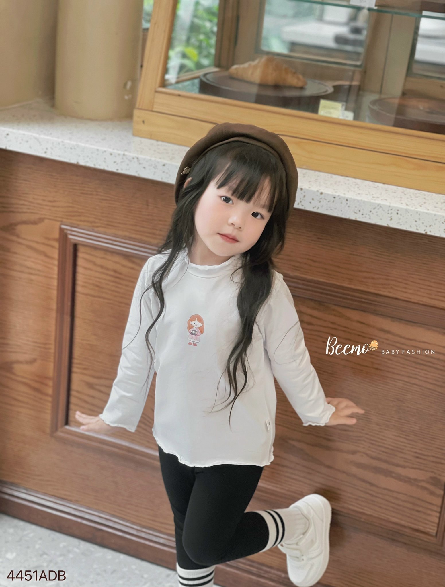 Áo cotton dài tay Beemo phối viền bèo in hình bé gái size 80-130