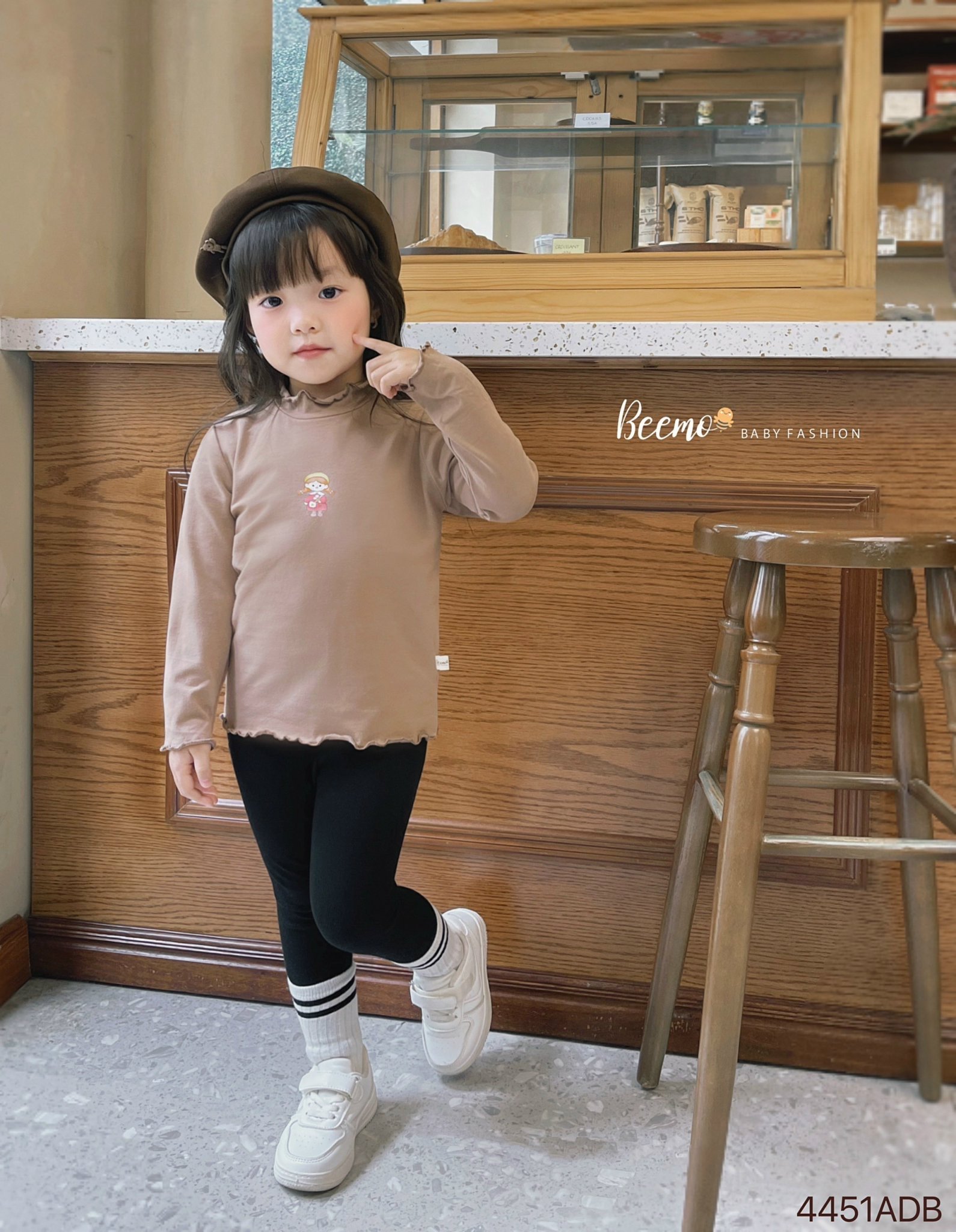 Áo cotton dài tay Beemo phối viền bèo in hình bé gái size 80-130