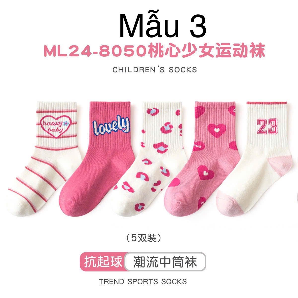 2024 - Set 5 tất Minliu Kids Socks nhiều hình Bé Gái size S - XL ( 2 - 15y )