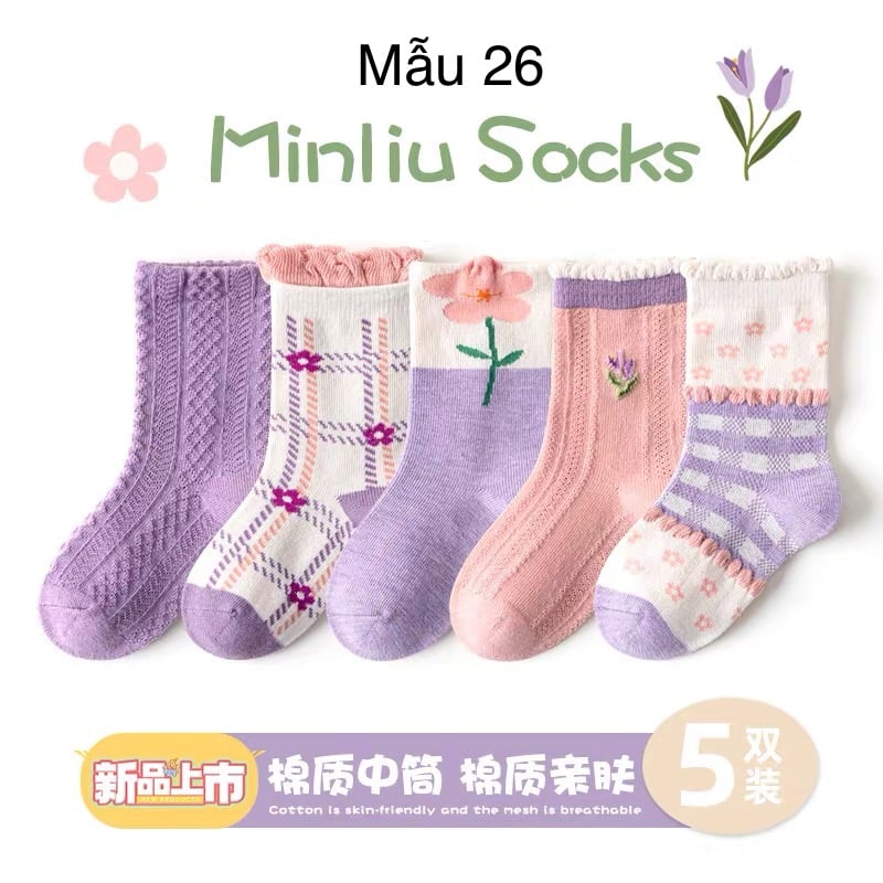SH2511PK01 - Set 5 đôi tất Minliu Kidsocks dành cho trẻ em, chất liệu cotton+polyester+spandex, NSX Man Luu Textile Company Limited