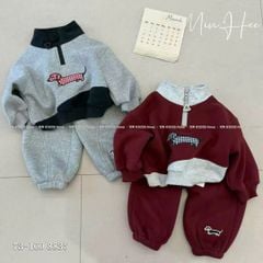 8835 - Bộ nỉ lót nỉ QCCC hình cún lưng dài 2 màu ghi/đỏ size 73-100