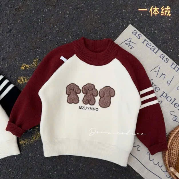 9963 - Áo len lót lông 3 chú cun tay giác lăng nhiều màu cho bé size 90-130