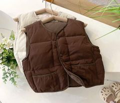 Áo gile lông vũ siêu nhẹ 2 màu nâu/be cho bé size 90-130
