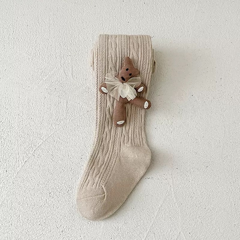 Quần tất len đính gấu 1 bên nhiều màu cho bé size 70-140