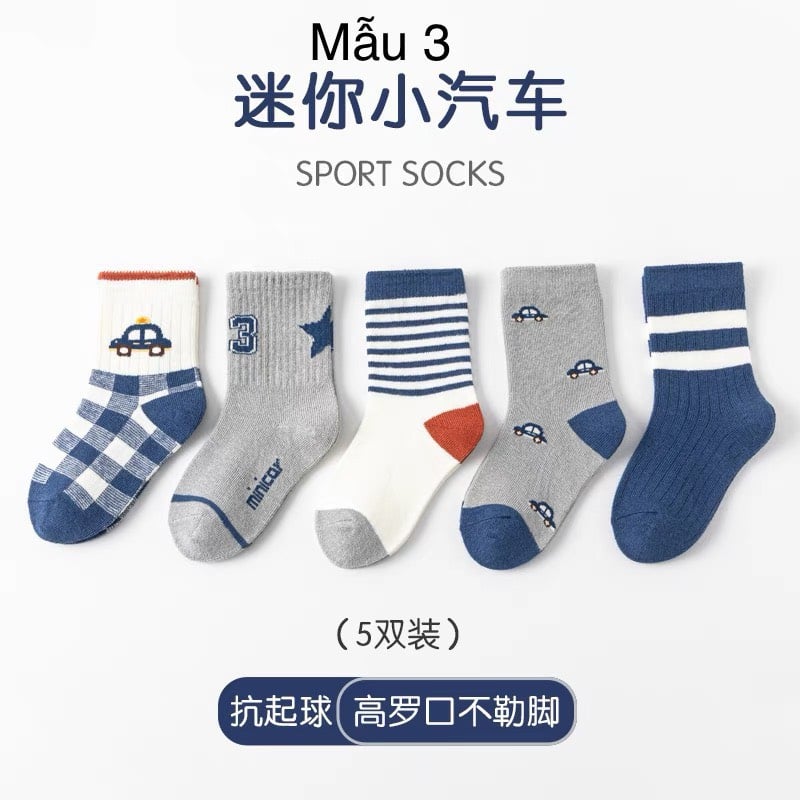 Set 5 tất Minliu Kids Socks nhiều hình Bé Trai size S - XL ( 2 - 12y )