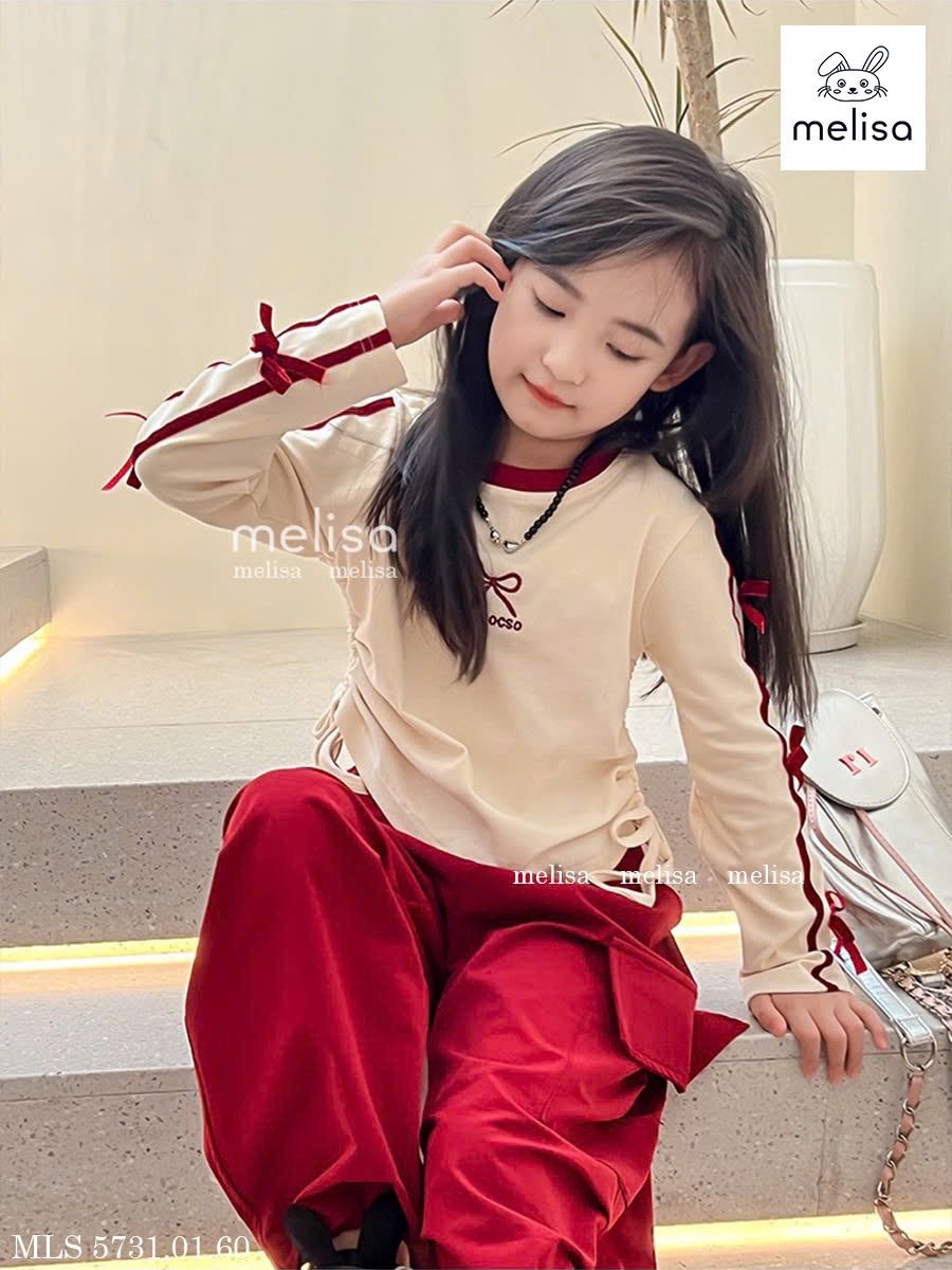 MLS 5731 - Set bộ Melisa áo cotton + quần kaki túi hộp bé gái size 2-12y