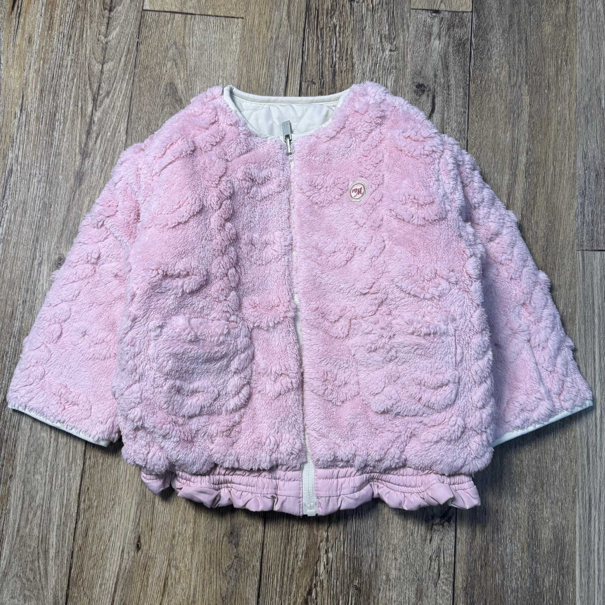 Áo khoác phao 2 mặt Moimoln màu kem hồng bé gái size 110-130