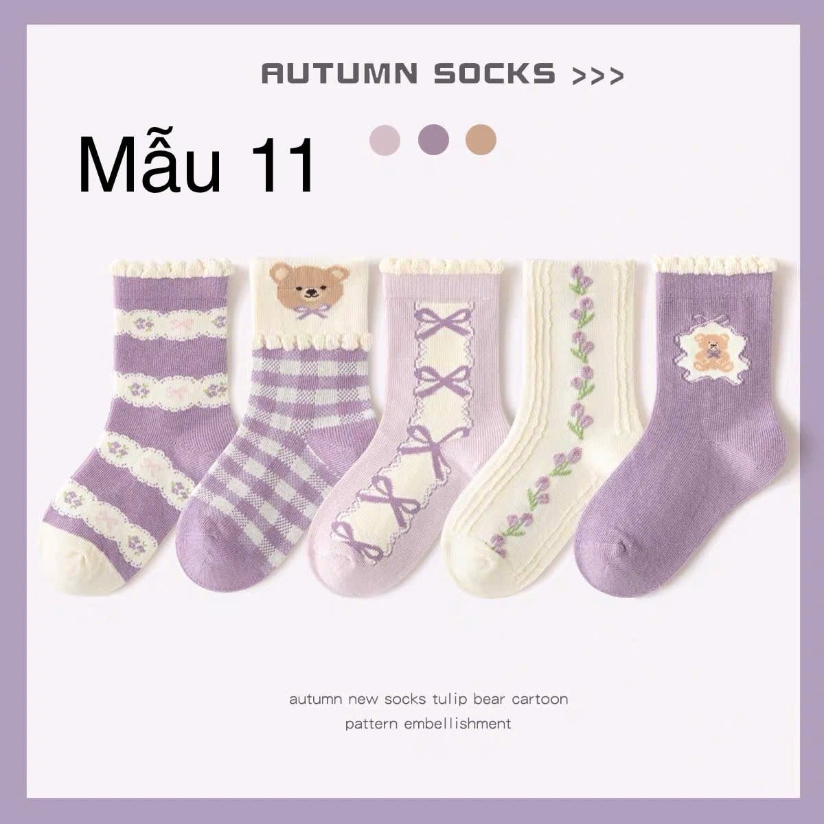 2024 - Set 5 tất Minliu Kids Socks nhiều hình Bé Gái size S - XL ( 2 - 15y )