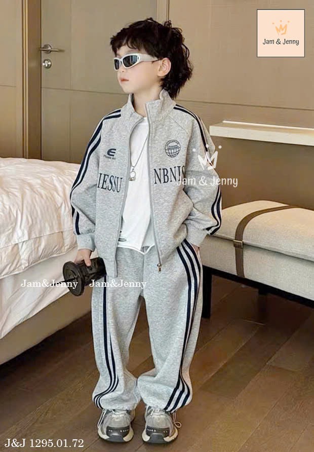 JJ 1295 - Bộ nỉ da cá Jam & Jenny kéo khóa Hiessu 2 màu bé trai size 2-12y
