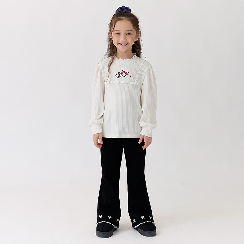 Quần nỉ len bebezoo ống loe thêu trái tim nhiều màu cho bé size 100-160