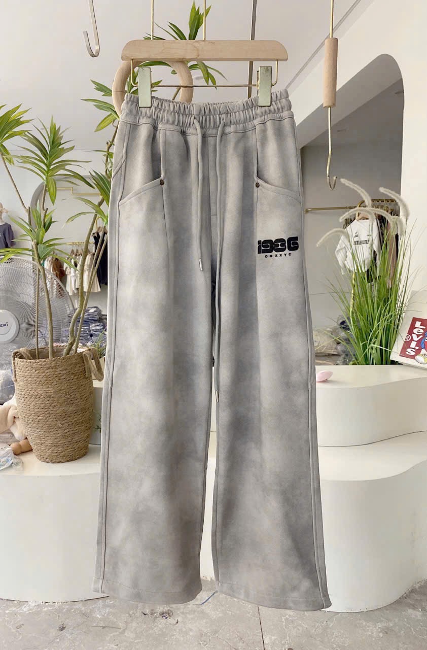 B-806 - Quần nỉ hai da ống suông 2 màu hồng/loang ghi bé gái size 130-170