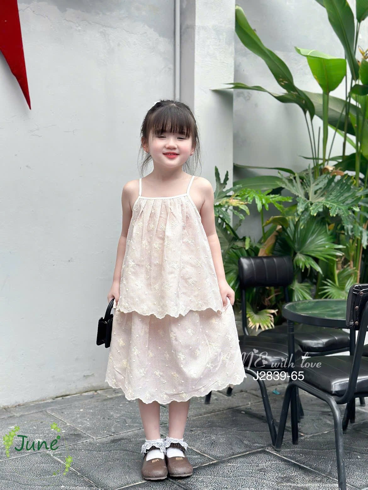 J2839 - Set bộ June with love caro họa tiết nơ 3 màu cho bé gái size 1-10y