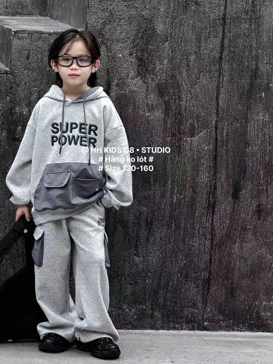 D311 - Bộ nỉ hai da hoodie Super Power 3 màu cho bé trai size 120-160