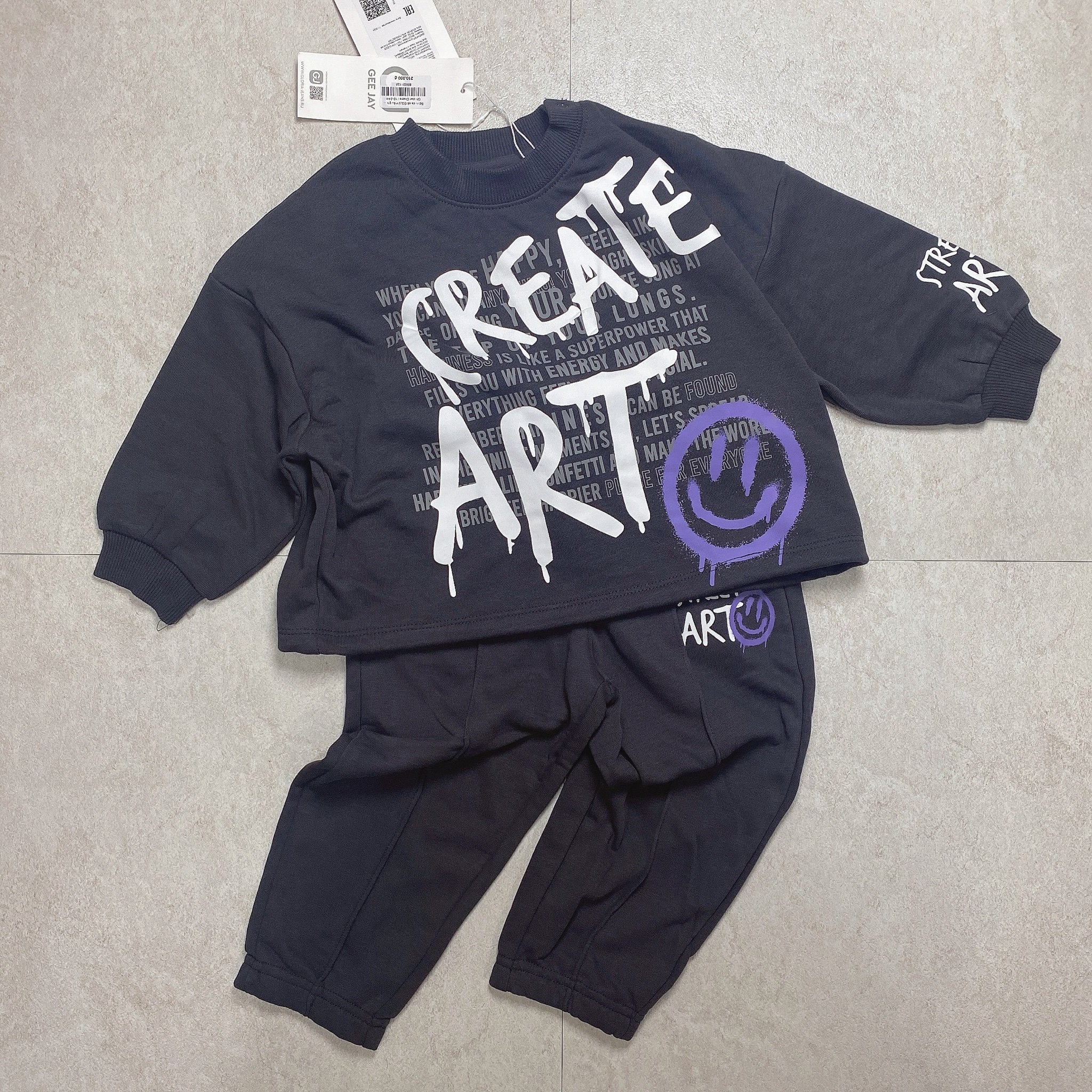 BBG19 - Bộ nỉ da cá GGJJ màu ghi đen Create / tím Why size 24m - 8y