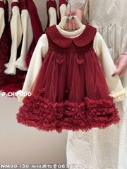 B25067 - Set 2ct áo len tăm + váy công chúa màu đỏ size 90-130