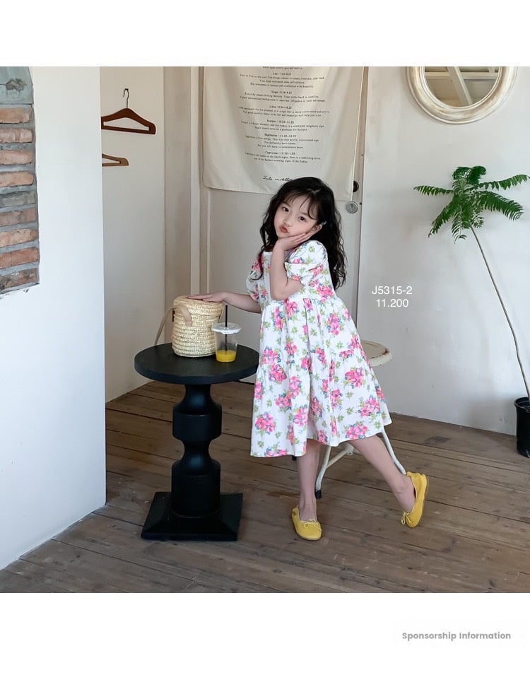 V00026 - Váy thô June xếp tầng tay bồng 2 màu hoa size 1 - 10y