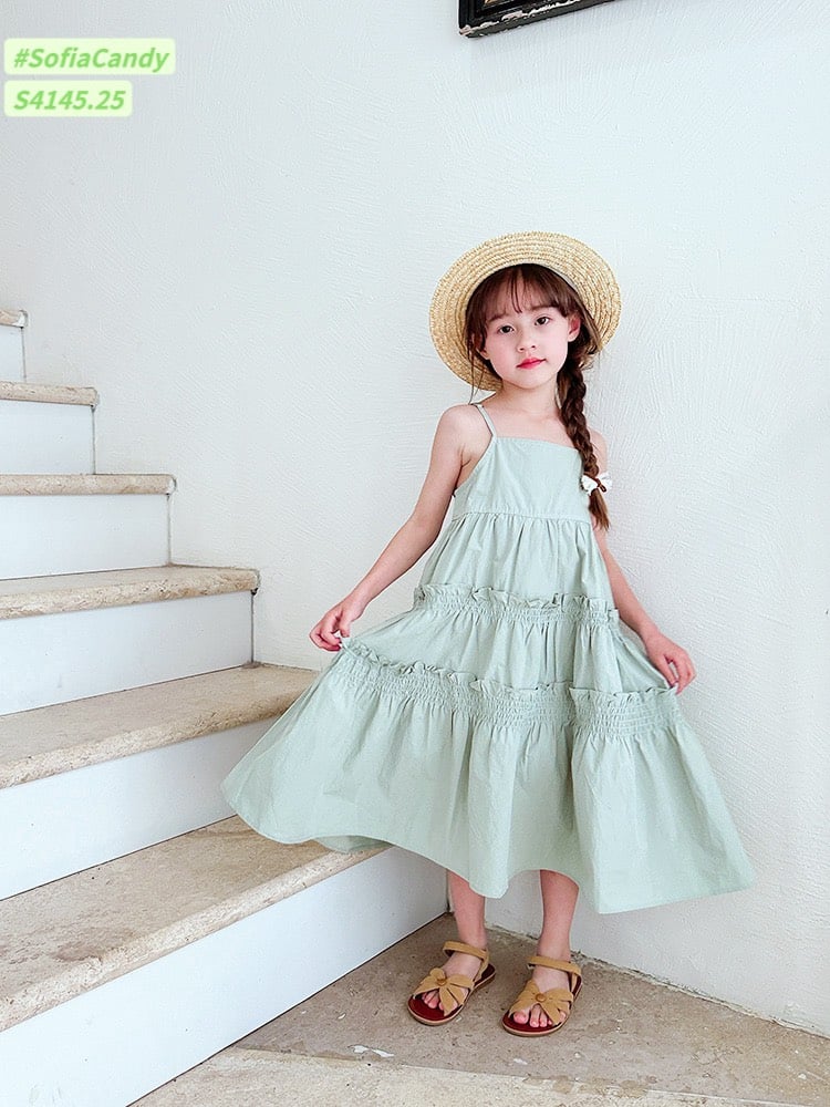 S4145 - Váy thô Sofia Candy màu xanh mint dáng maxi size 1-10y