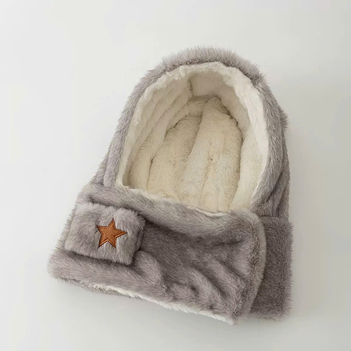 PK11 - Mũ choàng lông liền khăn thêu ngôi sao 2 màu cho bé Free size 2 - 6y