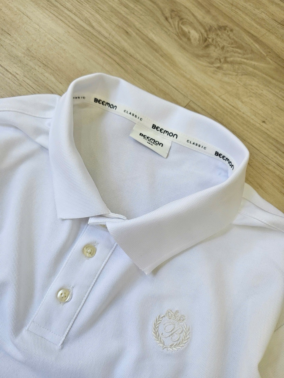 BM2508TS03 - Áo polo Beemon trắng cổ đức dài tay cho bé size 120-160