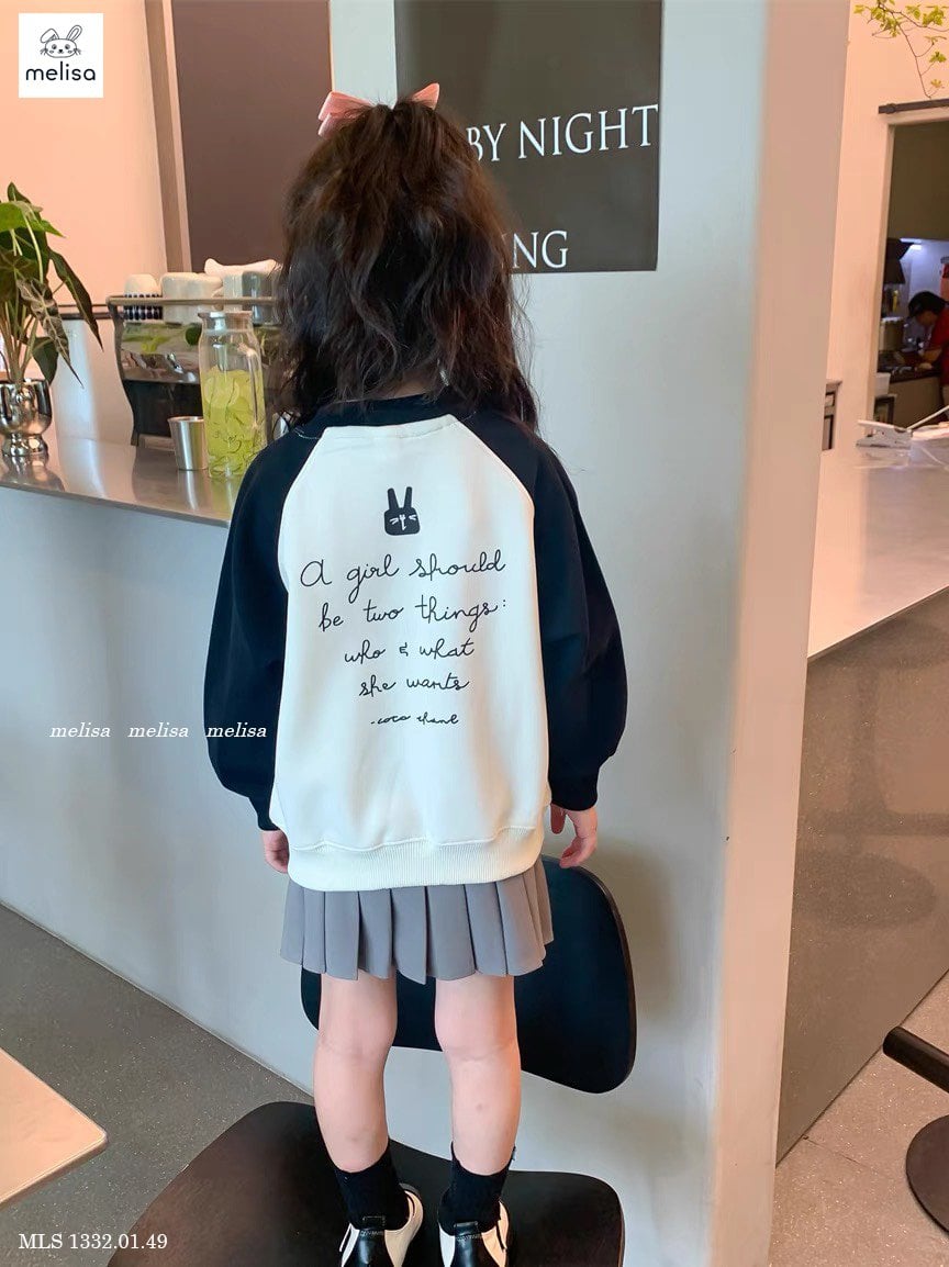 Set nỉ Melisa hình thỏ Nice Meet You - chân váy xếp li 2 màu size 2 - 12y