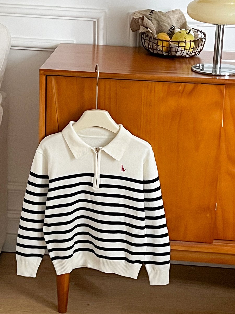 Áo len AMBB kẻ ngang cổ khoá unisex cho bé size 90-160