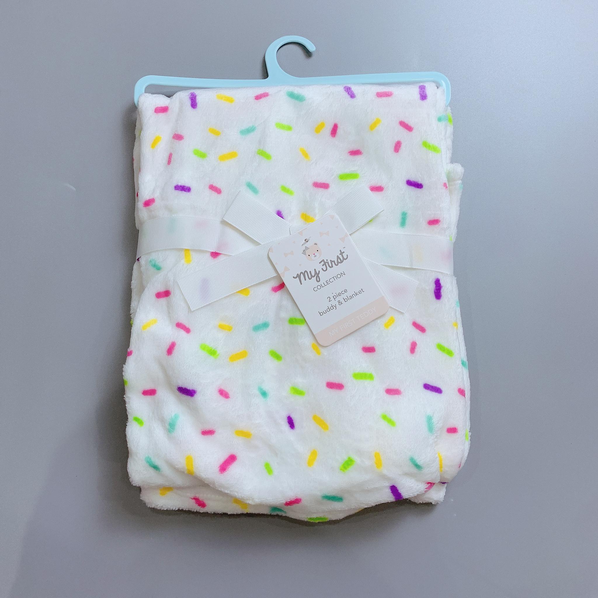 Chăn băng lông sơ sinh - trắng chấm nhiều màu