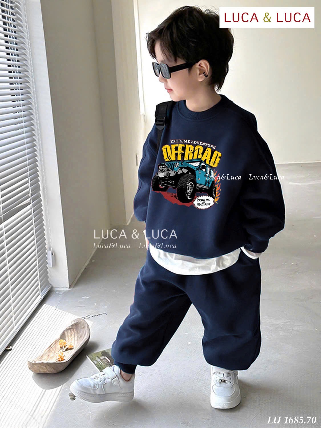 Lu 1685 - Bộ nỉ hai da Luca màu navy ô tô OffRoad cho bé size 2-12y