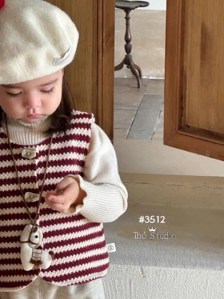 S3512 - Set 4ct gile kẻ đỏ kèm dây đeo cổ bé gái size 90-160