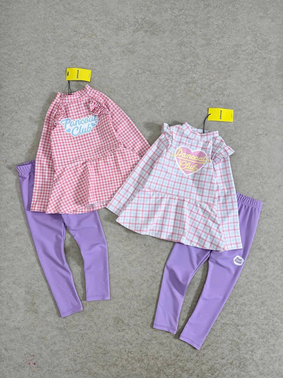 Bộ bơi dài tay Pancoat Club áo kẻ caro 3 màu - quần tím size 3 - 13y