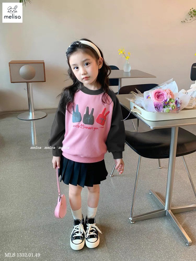 Set nỉ Melisa hình thỏ Nice Meet You - chân váy xếp li 2 màu size 2 - 12y