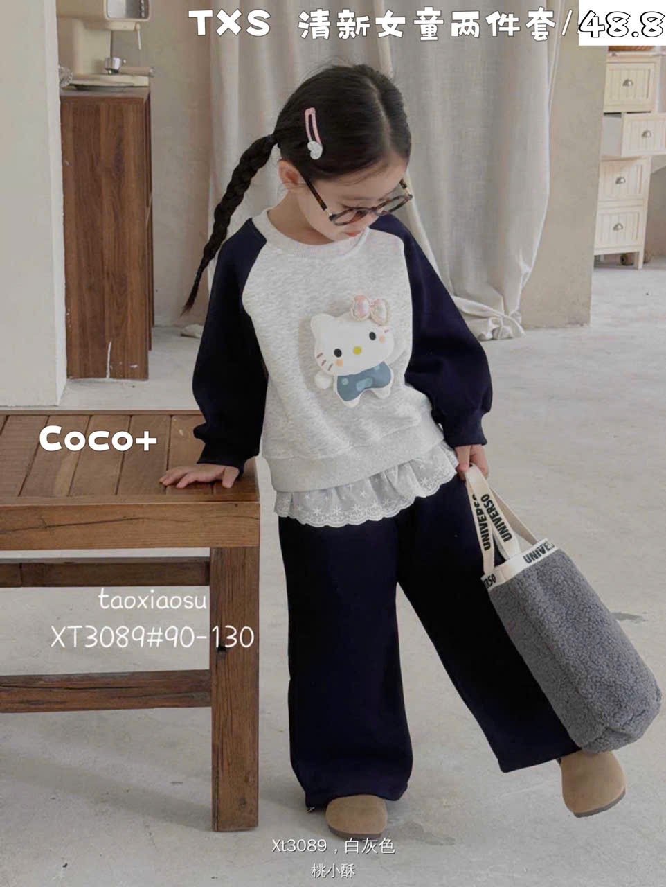 X3089 - Bộ nỉ QC Hello Kitty nhiều màu cho bé gái size 90-130