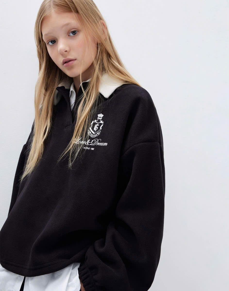 Áo nỉ bông cổ bẻ GGJJ dư xịn 2 màu cho bé size 6-14y