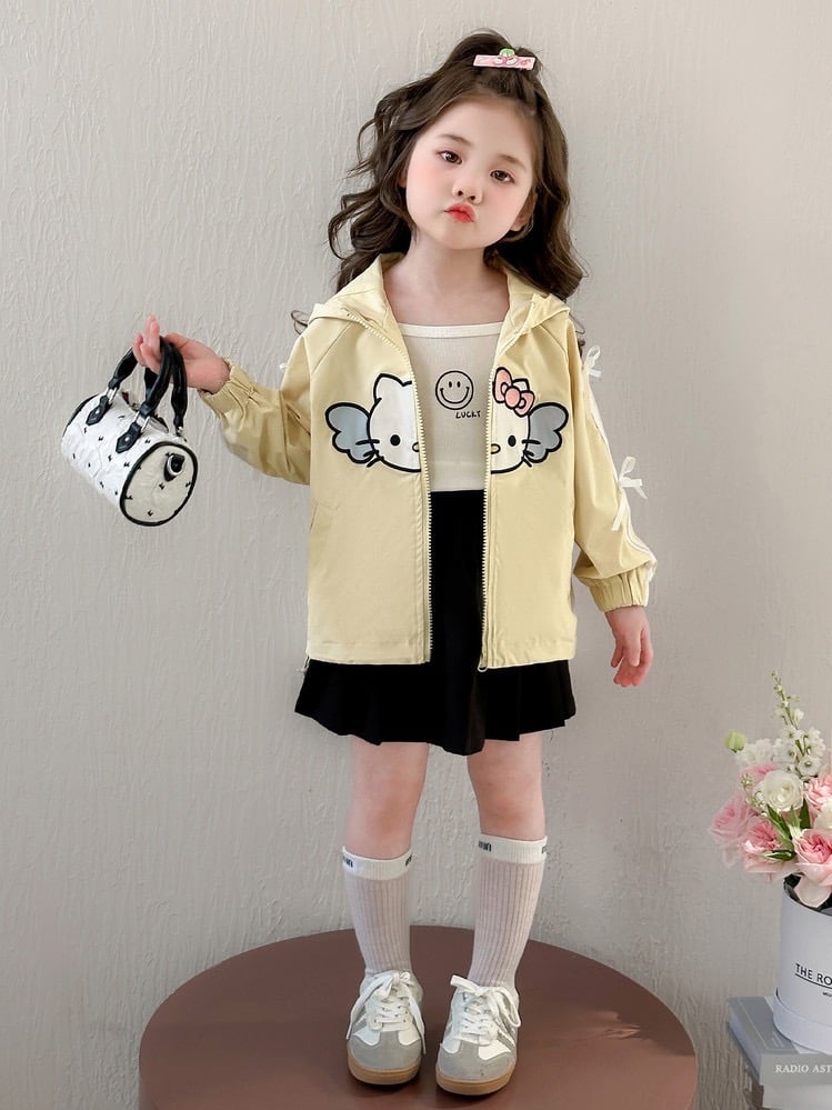 U269052 - Áo khoác gió Uceekids màu vàng kitty đính nơ bé gái size 90-130