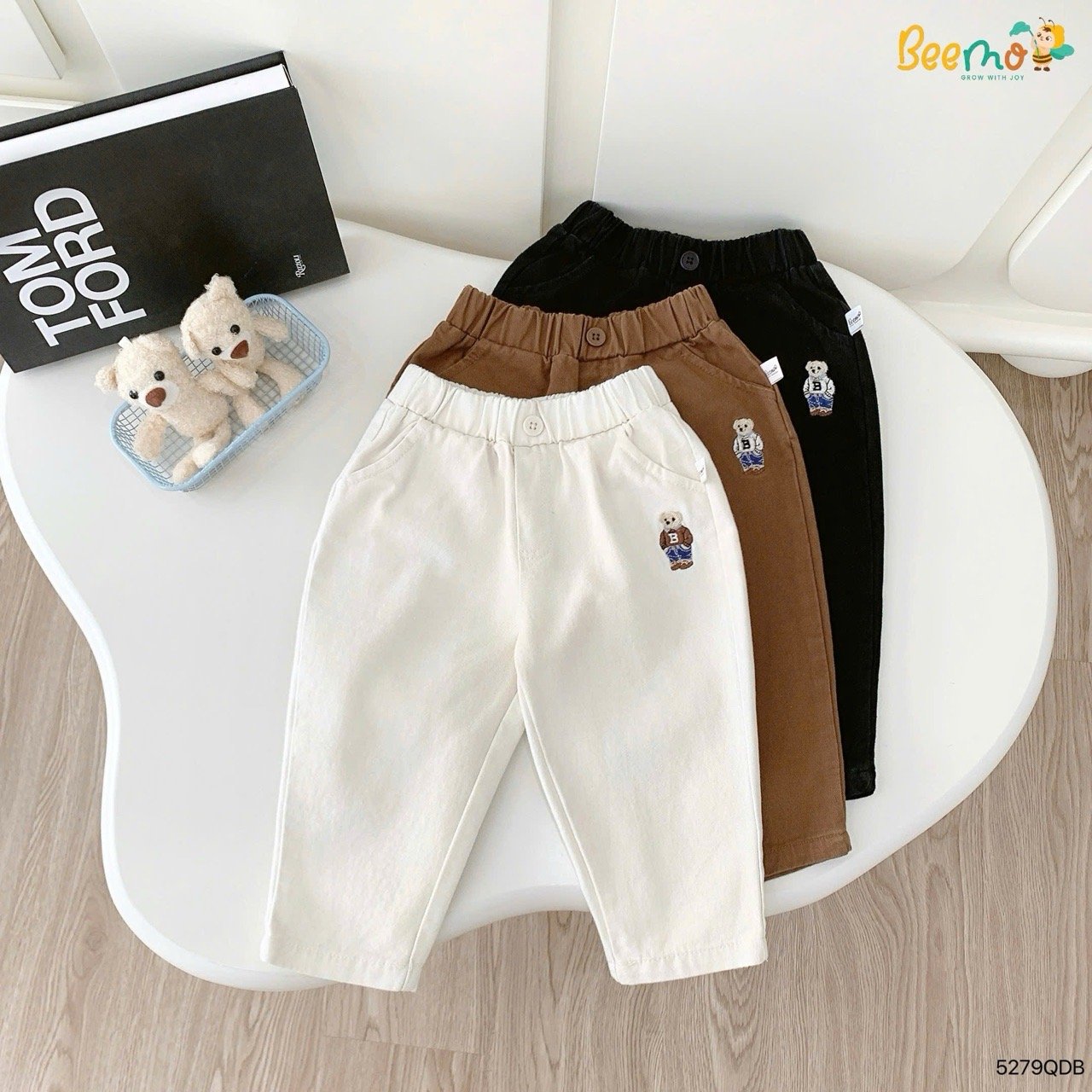 Quần dài kaki in gấu Beemo cho bé size 1-6y