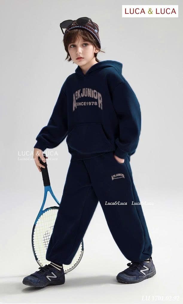 Lu 1701 - Bộ nỉ Luca hoodie nỉ hai da màu navy ASK Junior bé trai size 2-12y